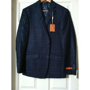 350.00 TALLIA MENS NEW BLUE 48%WOOL 52%SILK SPORT COAT JACKET BLAZER SIZE: 38R